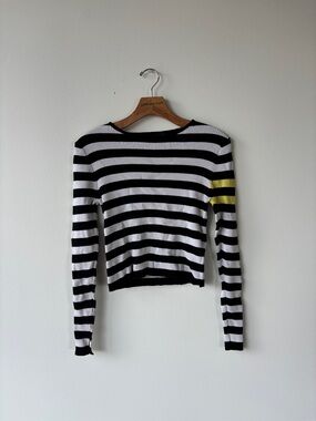 Zara Black and White Striped Sweater with Yellow Accent